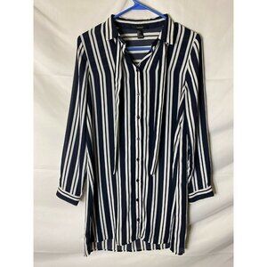FOREVER 21 WOMENS JUNIORS BUTTON UP SHIRT DRESS SIZE SMALL‎ 4/6 NAVY WHITE